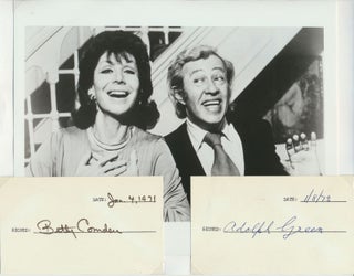 Item #49441 Pair of Signed Cards / Unsigned Photograph. Betty COMDEN, Adolph GREEN