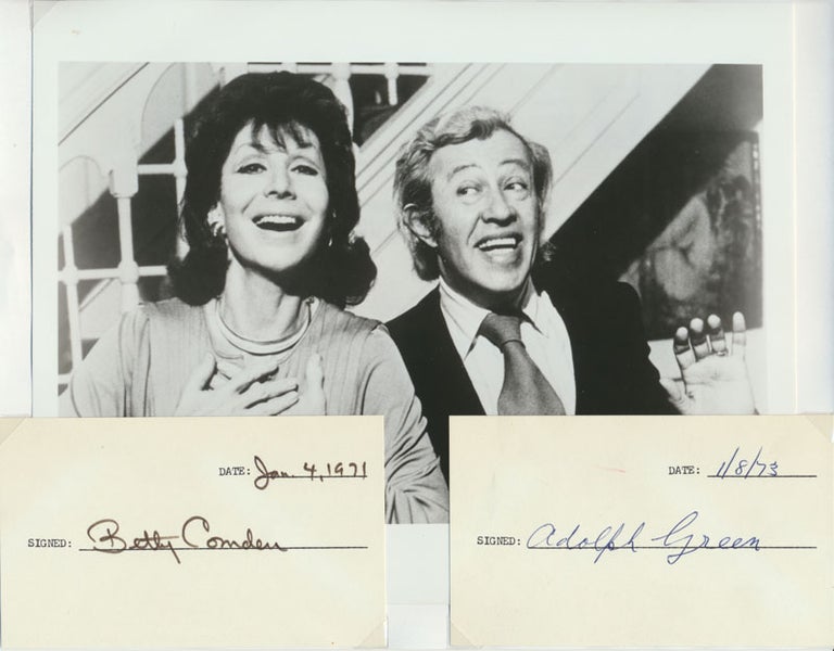 Item #49441 Pair of Signed Cards / Unsigned Photograph. Betty COMDEN, Adolph GREEN.