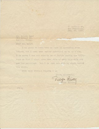 Item #49461 Typed Note Signed. Diego RIVERA