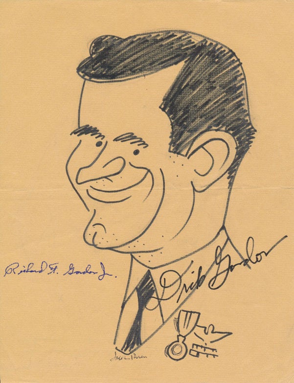 Item #49680 Signed Caricature. Richard F. Jr GORDON.