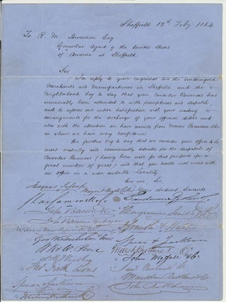 Testament of the Sheffield Manufactories & c to Management of Consular Agent. UNITED KINGDOM -- STEEL SHEFFIELD.