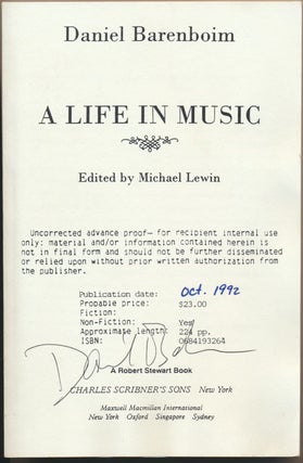 Item #50352 A Life in Music. Daniel BARENBOIM