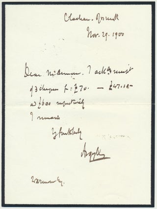 Item #50753 Autograph Note Signed. John George Edward Henry Douglas Sutherland CAMPBELL, 9th Duke...
