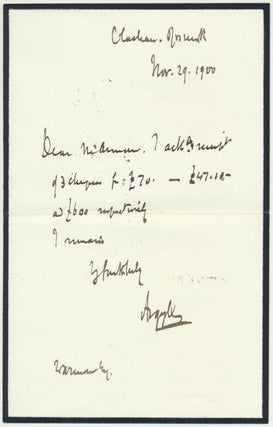 Item #50753 Autograph Note Signed. John George Edward Henry Douglas Sutherland CAMPBELL, 9th Duke...