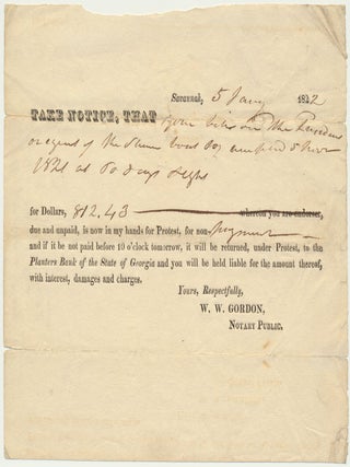 Item #51148 Partly-Printed Document (unsigned). William Washington GORDON