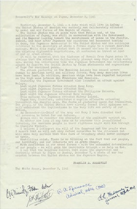 Item #51318 Signed Typescript. Chester W. NIMITZ, Albert C., WEDEMEYER, Raymond A., SPRUANCE,...