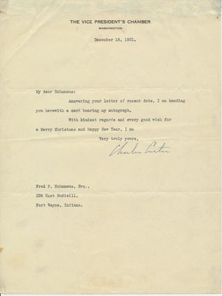 Item #51651 Typed Note Signed. Charles CURTIS