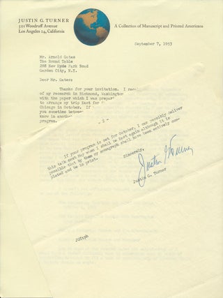 Item #51847 Typed Letter Signed / Unsigned Program. Justin G. TURNER