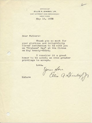 Item #52216 Typed Note Signed. Ellis GIMBEL, Jr