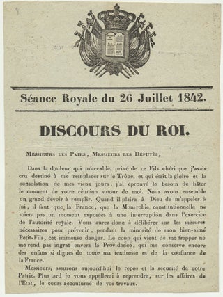 Item #52512 Discours du Roi. DUKE OF ORLEANS KING LOUIS PHILIPPE I. OF FRANCE-- PRINCE FERDINAND...