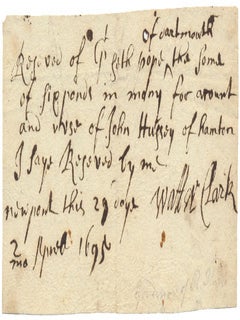 Item #52514 Autograph Document Signed. Walter CLARK, or CLARKE
