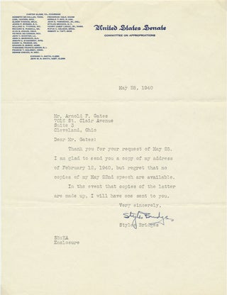 Item #9360 Typed Note Signed / Signed Document. Styles BRIDGES